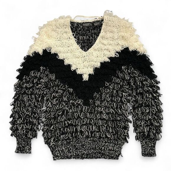 Answers Sweaters - Vintage Answers Shaggy Texture Cardigan L Boho Quirky Kitschy Punk Goth Rockstar